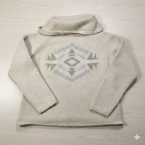 Pendleton XL Merino Wool Sweater Geometric Southwestern Mock Neck Ivory Vintage